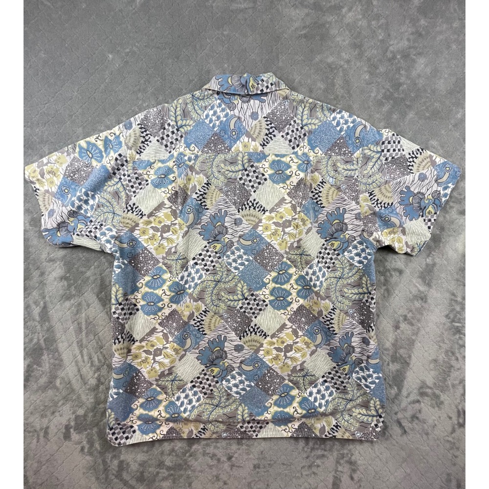 Vintage 90s Guess Mens M 100 Cotton USA Short Sleeve Button Up Shirt Patchwork - Picture 2 of 11